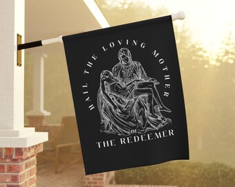 Hälsning vare Återlösarens kärleksfulla moder, Jungfru Maria, Marian trädgårdsflagga/banner, Vid korsets fot - Trädgårds- och husbanner