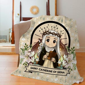 Saint Catherine of Siena Catholic Throw Blanket for Children, Baby Swaddle Toddler Baby Baptism Blanket, First Communion & Confirmation Gift