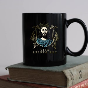 VIVA CRISTO Rey Black 11 Oz Mug, Christ the King, Long Live Christ the KIng, Roman Catholic Gift Ideas - Catholic 11oz Ceramic Mug
