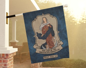 Vår Fru av den obefläckade avlelsen, Jungfru Maria, Marian Devotion House Flag/Banner, Maria House Decor - Katolsk trädgård och husbanner