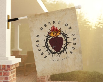 Sacred Heart of Jesus Banner, Devotion to the Most Sacred Heart, The Heart of our Savior, Jesus Christ! Catholic Garden & House Banner