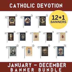 Catholic Devotional Flags / Banner, Complete Year, January - December, Roman Catholic Flag Bundle, Catholic Devotion -Catholic Garden Banner