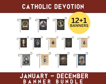 Catholic Devotional Flags / Banner, Complete Year, January - December, Roman Catholic Flag Bundle, Catholic Devotion -Catholic Garden Banner