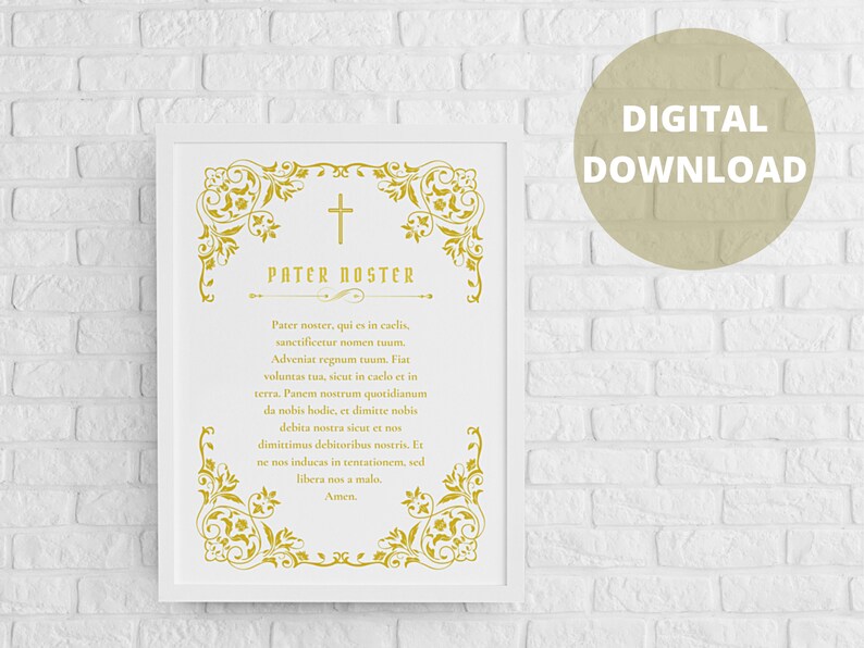 PATER NOSTER LATIN Catholic Classic Style in Gold Printable Wall Art ...