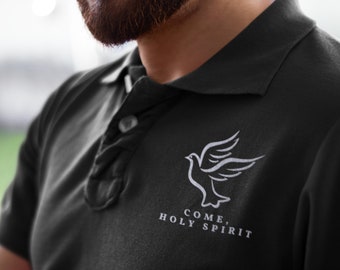 COME HOLY SPIRIT Polo Shirt for Men, Holy Ghost, Roman Catholic, Fathers Day, Catholic Gift Ideas, Sport Shirts - Catholic Men's Polo Shirt
