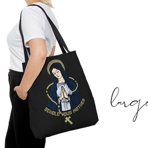Aanschouw je moeder Tote Bag, Heilige Maagd Maria, Marian Devotion Bag, Rooms-katholieke cadeau-ideeën, Hail Mary, Rozenkrans - Katholieke Tote Bag Large