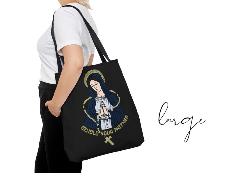 Aanschouw je moeder Tote Bag, Heilige Maagd Maria, Marian Devotion Bag, Rooms-katholieke cadeau-ideeën, Hail Mary, Rozenkrans - Katholieke Tote Bag Large