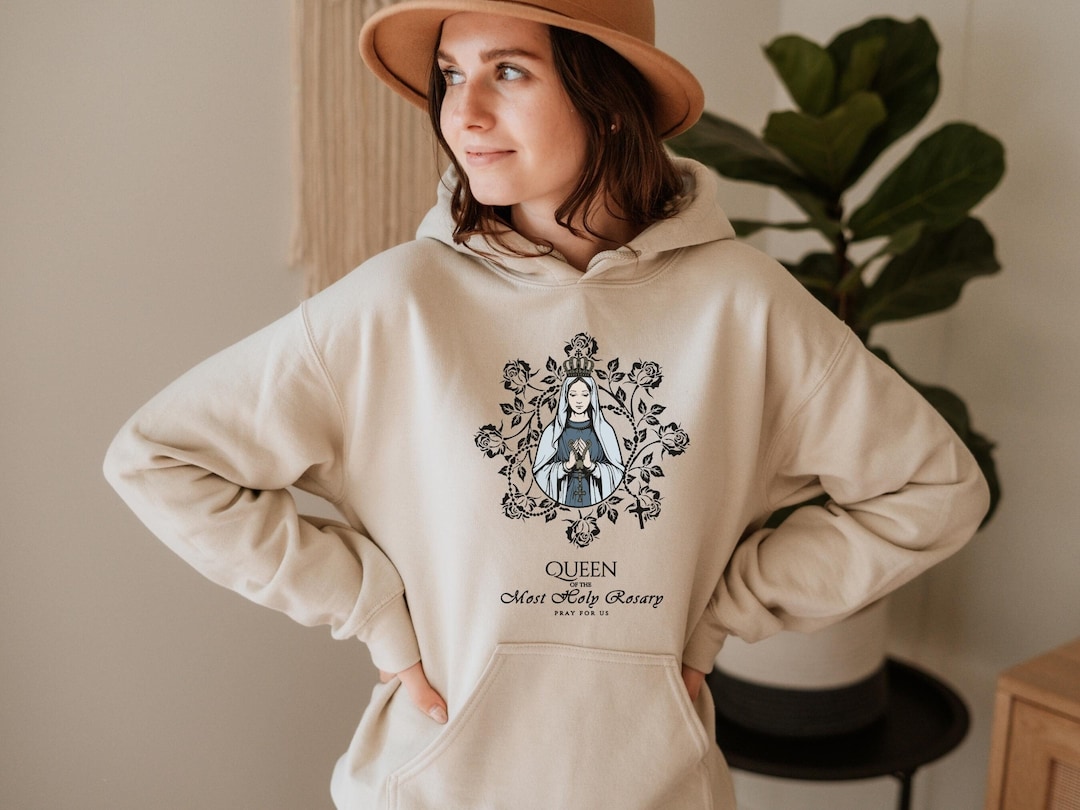 Floral Queen of the Most Holy Rosary Hoodie, Mother of God, Devotion to ...