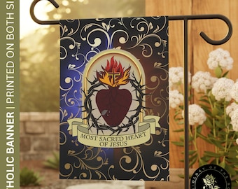 CATHOLIC The Most Sacred Heart of Jesus, Sacred Heart Devotion, Jesus Christ, Elegant Sacred Heart House Yard Flag - Garden & House Banner