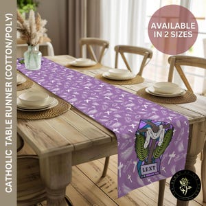 Chemin de table carême, décoration d'intérieur carême 40 jours mercredi des Cendres, linge de table catholique, décoration de cuisine religieuse, décoration de rassemblement - catholique