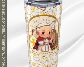 Saint John Paul II 20oz Tumbler, Catholic Confirmation Gift, Religious Mug, Patron Saint Communion Present - Adult & Kids Catholic Tumbler