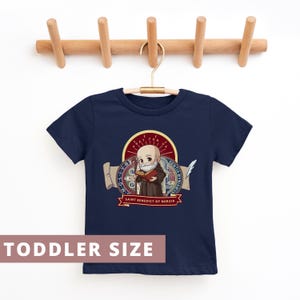 Saint Benedict Toddler Shirt, Baby Tee, St Benedict Medal, Catholic Devotion, Kids Tee, Catholic Saints, Baptism Kids Gift - Toddler T-Shirt