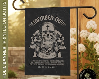 Bandeira das Almas do Purgatório, Citação de São João Maria Vianney, Memento Mori, Dia de Finados, Bandeira do Dia de Todos os Santos, Bandeira de Jardim - Bandeira de Jardim e Casa