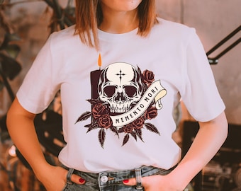 Floral Memento Mori, Skull with Red Roses, Catholic Tshirt, Remember your Death, Catholic All Souls Day, Halloween -Catholic Shirt for Women