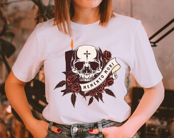 Floral Memento Mori, Skull with Red Roses, Catholic Tshirt, Remember your Death, Catholic All Souls Day, Halloween -Catholic Shirt for Women