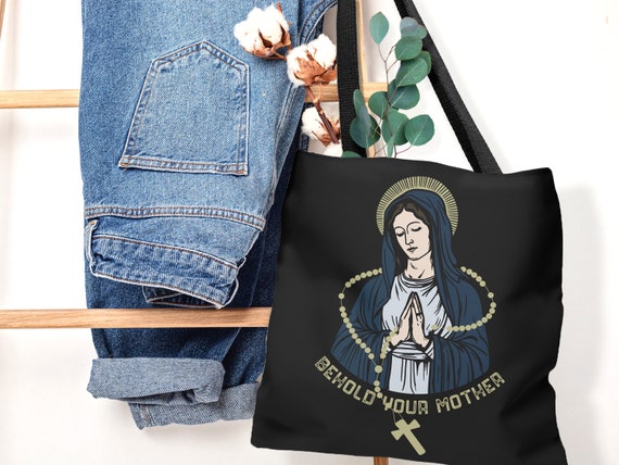 Behold your Mother Tote Bag, Blessed Virgin Mary, Marian Devotion Bag, Roman Catholic Gift Ideas, Hail Mary, Rosary - Catholic Tote Bag