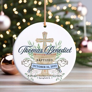 Personalized Ornament for Baptism, Christening Keepsake, Baptized in Christ Gift, Godparents Gift, Catholic Baby Gift, Christmas Gift