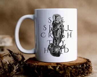 She shall crush thy head, Virgin Mary, Blessed Mother, Mama Mary, Mary crushing the serpent Catholic Mug Gift - Catholic 11oz Ceramic Mug
