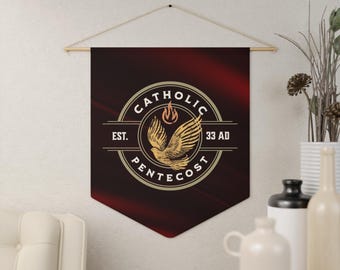 Catholic EST Pennant, Catholic Family Home Banner, Pentecost, Jesus Established Catholic Faith, Pennant Banner House Decor -Catholic Pennant