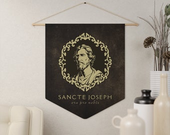 Bannière fanion maison Saint Joseph, dévotion à Saint Joseph, Sancte Joseph Ora Pro Nobis, fanion décoration maison / bannière - fanion catholique
