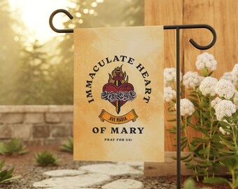Immaculate Heart of Mary Vintage Style Flag / Banner, Marian Apparel, Devotion to Mary, Ave Maria Flag, Mama Mary - Garden & House Banner