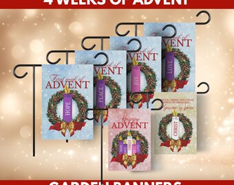 Conjunto de pancartas de Adviento navideñas católicas: decoración parroquial o del hogar