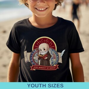 St Benedict of Nursia Kids Shirt, Catholic Youth Shirt, Confirmation Saint, Gift for Kids, Catholic Boy, First Communion Gift - Youth Shirt