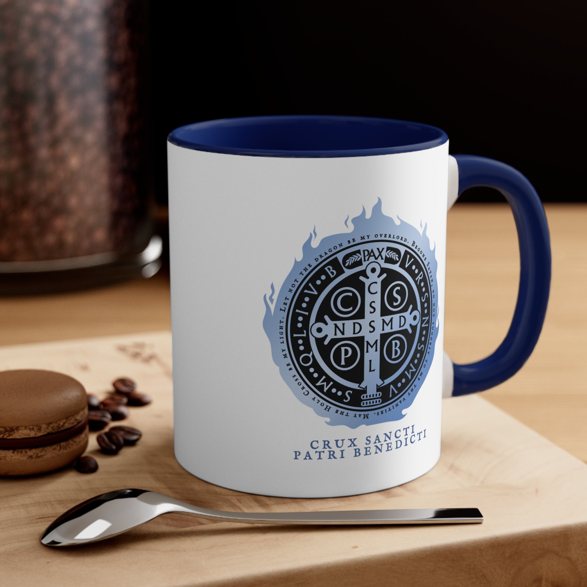 Blue Saint Benedict Ceramic Mug, Roman Catholic Gift, Saint Benedict of Nursia, Religious Gift - 2 Tone 11 oz Ceramig Mug