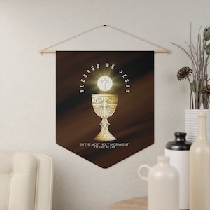 Eucharistic Devotion Pennant Banner, Blessed be Jesus in the Most Holy Sacrament of the Altar, Adoration, Eucharist  - Catholic Pennant