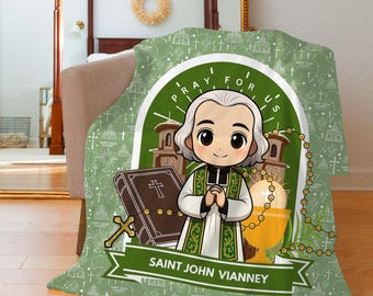 Saint John Vianney Catholic Throw Blanket, Baptism Blanket Gift, First Communion & Confirmation Gift