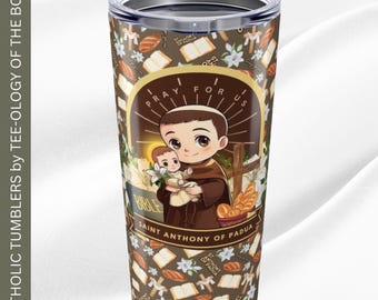 Saint Anthony of Padua 20oz Tumbler, Catholic Confirmation Gift, Religious Mug Patron Saint Communion Present -Adult & Kids Catholic Tumbler