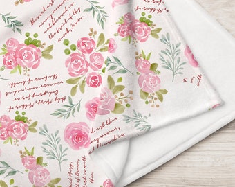 Hail Mary Prayer Pattern, Gesegnete Jungfrau Maria Decke, Florales Gebetsmuster Ave Maria, katholische Geschenkideen für Frauen-Velveteen Minky Blanket