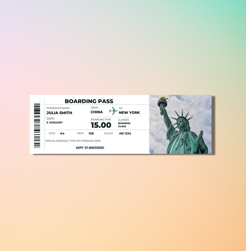 Editable Boarding Pass Ticket Template, Printable Airline Ticket, Canva ...