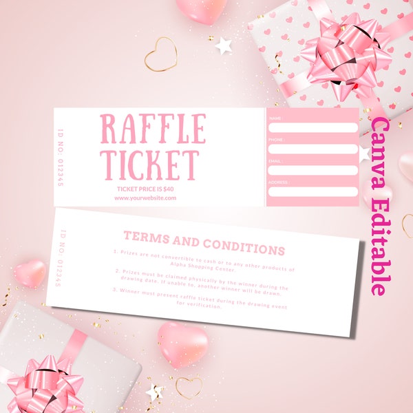 Editable Raffle Ticket Template, Event Ticket,Draw ticket, Prize, Party, Event Celebration, Charity Event,Digital Download.