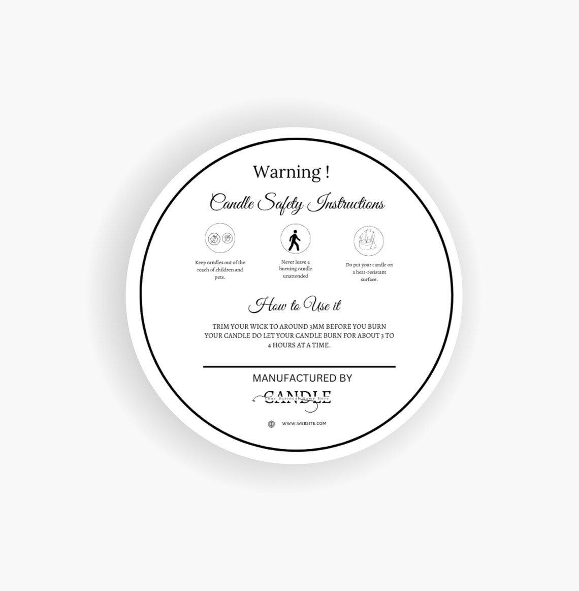 Editable Candle Warning Label Round Candle Label Candle Safety Label