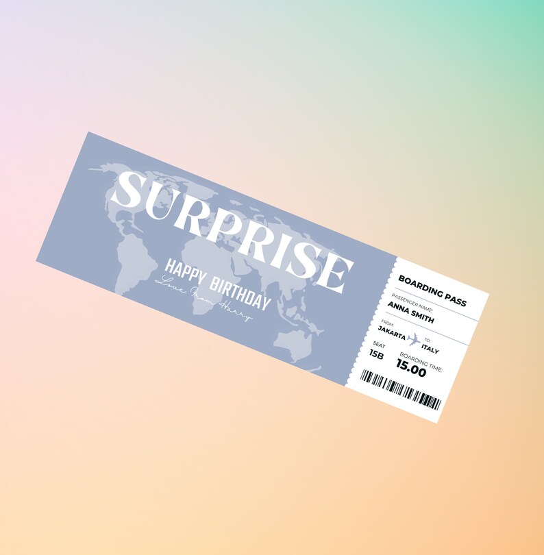 Editable Boarding Pass Template, Printable Personalized Airline Ticket ...