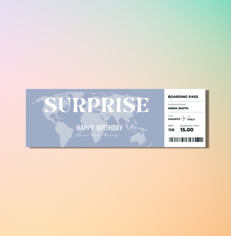 Editable Boarding Pass Template, Printable Personalized Airline Ticket ...