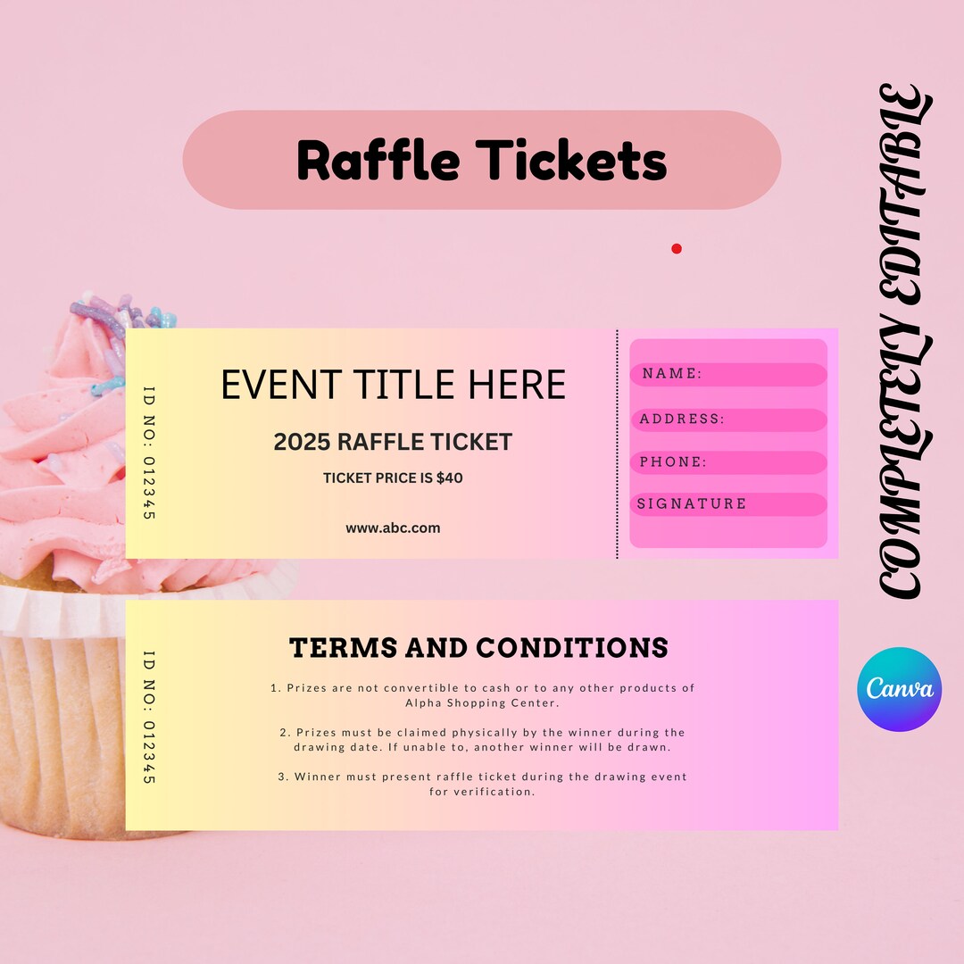 Editable Raffle Ticket Template Event Ticket Draw Ticket Prize Party ...