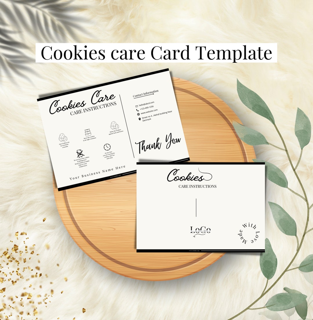 Editable Cookie Care Card Template Canva, Cookie Package Care ...
