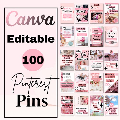 100 Pinterest Template Canva Pinterest Pins Blogging Etsy