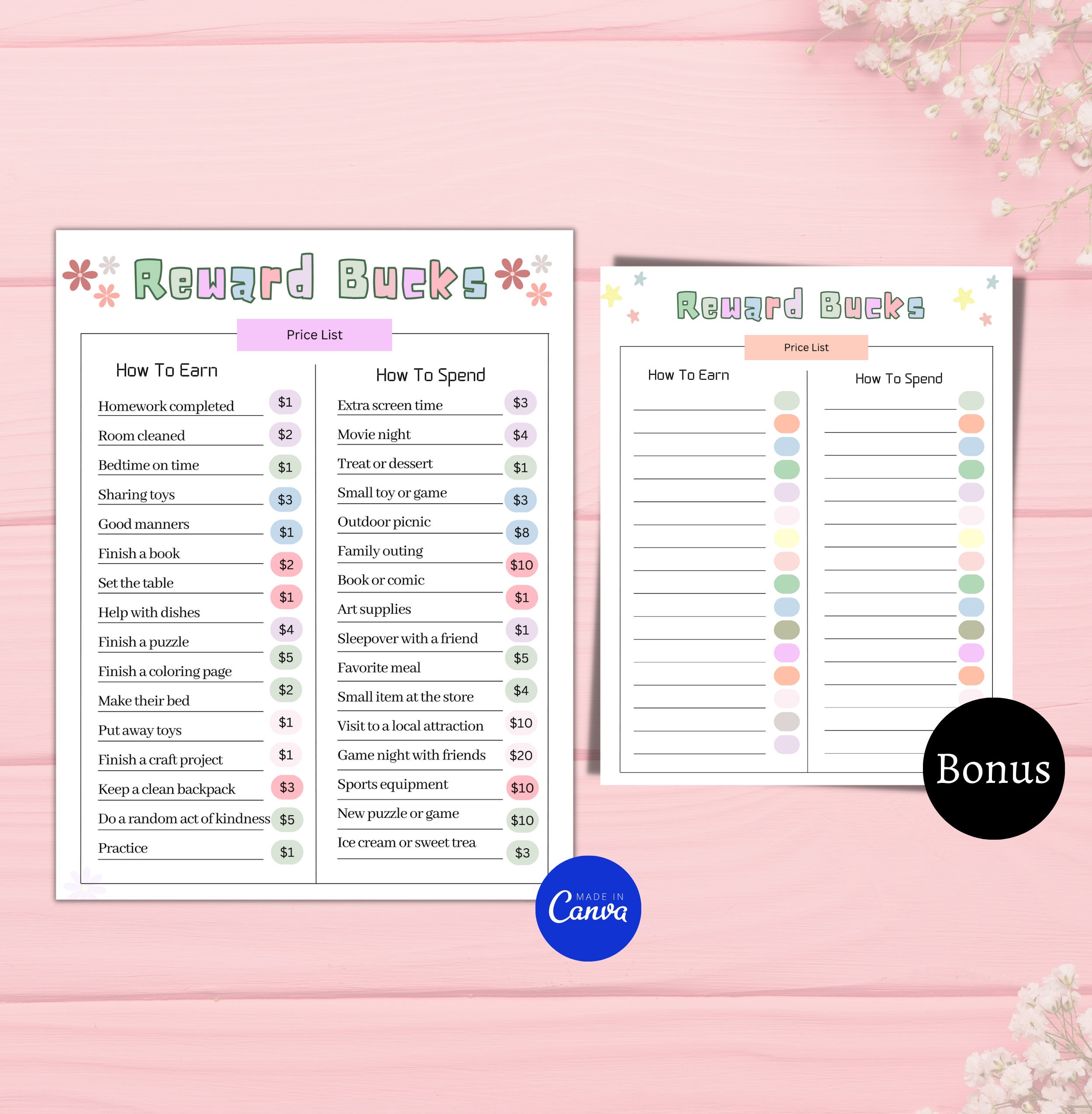 Editable and Printable Kids Reward Bucks, Kids Reward Coupons, Chore ...