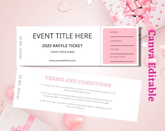 Editable Raffle Ticket Template, Event Ticket, Digital Download, Prize, Party, Event Celebration, Charity Event | Canva Editable