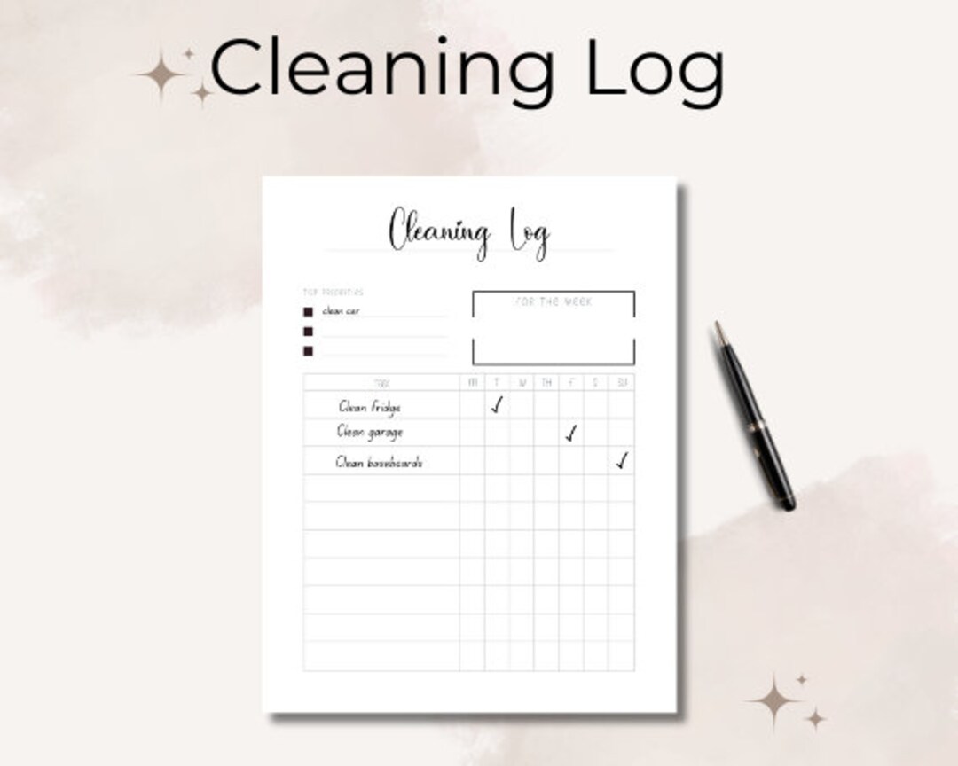 Printable Cleaning Log Cleaning Checklist PDF Printable Print at Home ...