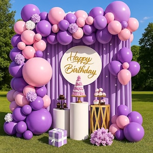 Purple & Pink Balloon Pastel Birthday Balloon Arch for Girl’s Party, Baby Shower Garland Kit, Princess or Sweet Celebration Decor