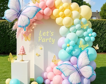 135 PCS  Flower Balloon Arch for Birthday Party,  Pastel Butterfly Balloon Garland Kit, Baby Shower, Wedding Backdrop, Spring Decor