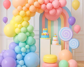 128Pcs Rainbow Pastel Balloon Arch Kit for Birthday Baby Shower Party,Colorful Macaron Garland Decoration,Girls Boys Party Backdrop Decor
