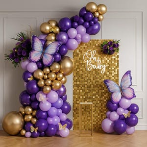 Purple and Gold Butterfly Balloon Arch Kit | Oh Baby Lavender Birthday Garland | Girl Baby Shower Party Decorations, Baby Shower & Wedding