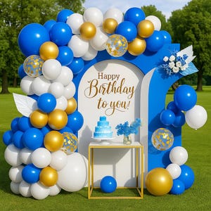 Birthday Party Balloon Arch with Confetti for Boy’s 1st Birthday, 95PCS Blue White Gold Balloon Garland Kit – Baby Shower, Celebration Decor
