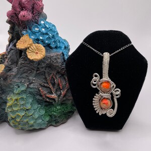 Wire Wrapped Silver Copper Wire “Beyond the Barrier Reef” Red Orange Sediment Imperial Jasper Gem Beads Pendant