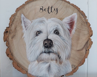 Retrato de mascota en rebanada de tronco de madera, pintura personalizada para regalo, regalo rústico para decoración de amantes de las mascotas